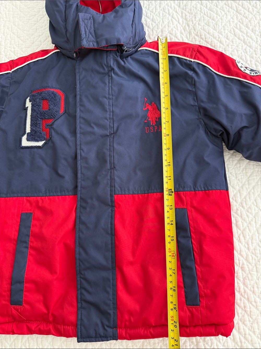 U.S. POLO ASSN.  BOYS Navy & Red Colorblock Hooded Puffer Jacket Size S (8) - Picture 4 of 16